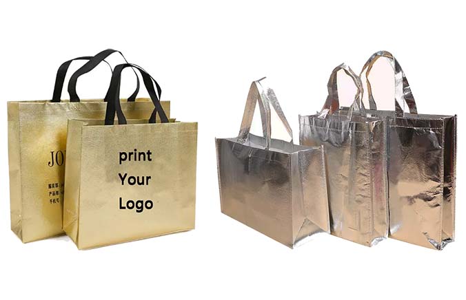 Customized golden silver metallic laminated non woven shopping bag